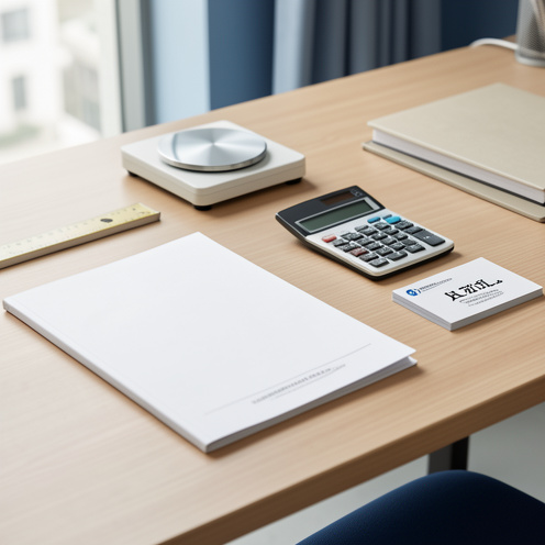 Bureau professionnel avec un dossier vierge, une échelle de mesure, une calculatrice et des cartes d’évaluation illustrant la détermination d’un niveau et d’un coefficient.