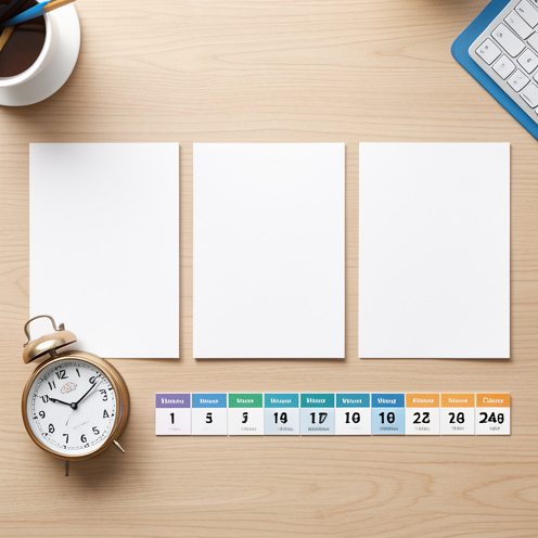 Composition pédagogique avec trois calendriers vierges et une horloge pour illustrer la différence entre jours ouvrés, jours ouvrables et jours calendaires.