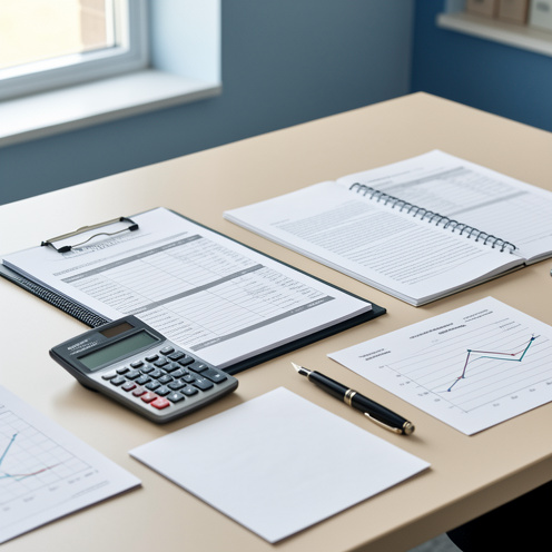 Illustration abstraite d’un dossier professionnel de paie et de classification salariale posé sur un bureau.